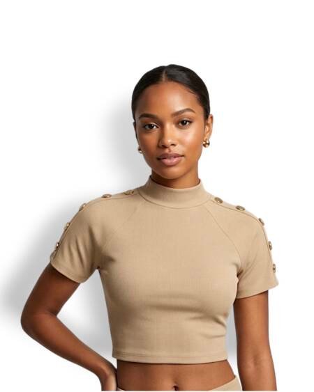 Blusa ME Algodón Cuello Alto